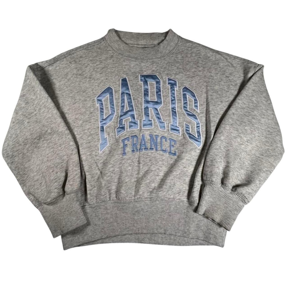 Abercrombie Kids Paris France Graphic Cropped Sweatshirt Gray Thumbholes 9/10